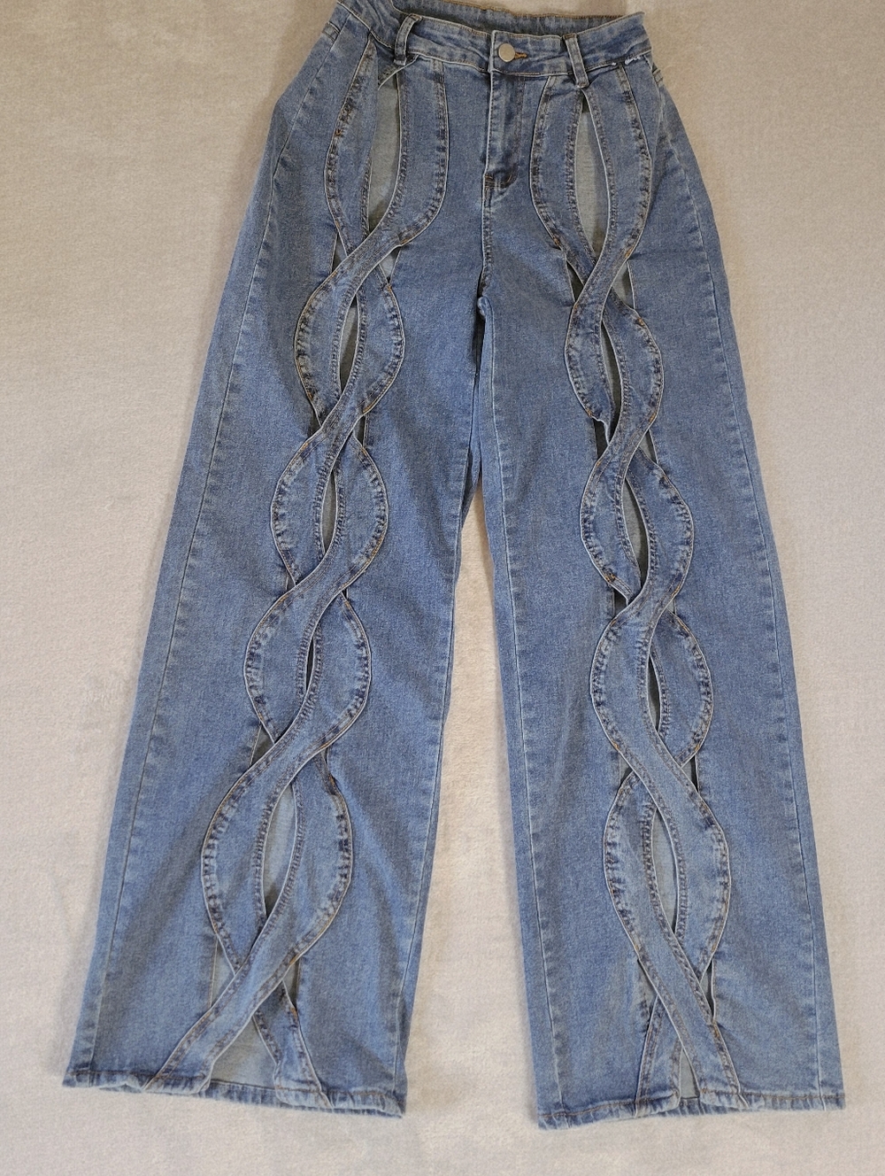 Wide Leg Cut Out Women's Jeans Light Wash 25" Waist Retro Indie